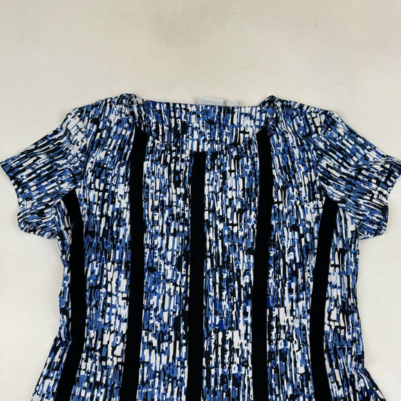 Kim Rogers Bllue White Fit & Flare Dress Short Sleeve Round Neck Petite Sz SP PS - Picture 3 of 7